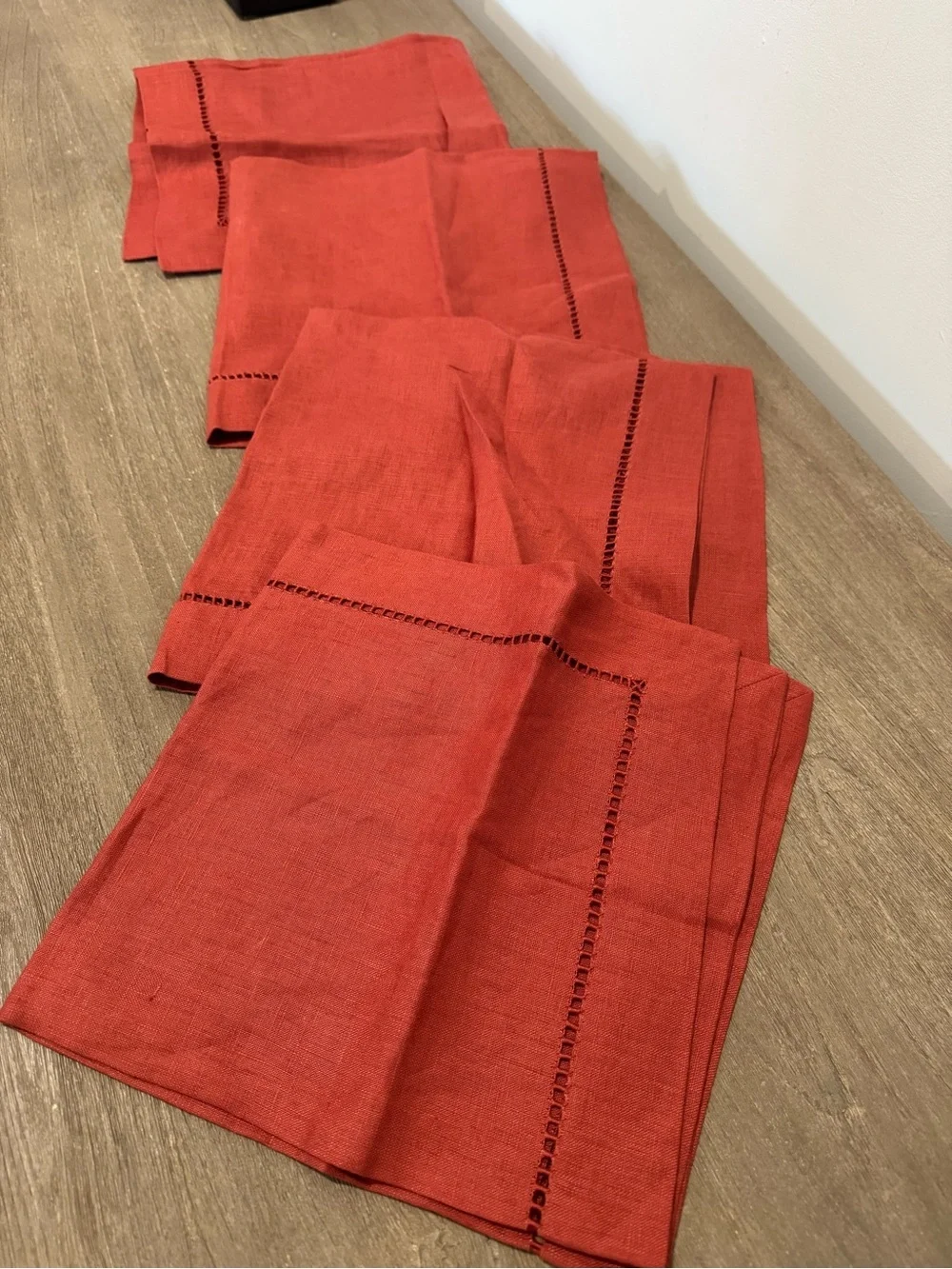 Pottery Barn Set of Four Burnt Orange Linen Napkins